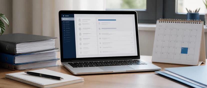 Calendar de birou, dosar de personal și ecran pentru actualizarea salariului în registrul angajaților